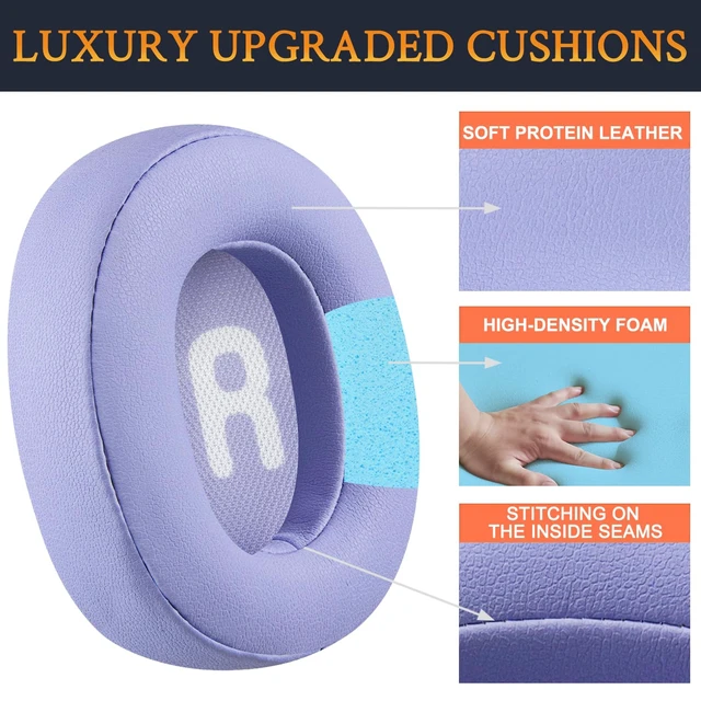 Alt view image 3 of 4 - Earpads Replacement for JBL Tune 700BT, 710BT, 720BT, 750BTNC, 760NC, 770NC Wireless Over-Ear Headphones, Ear Pads Cushions with Soft Protein Leather and High-Density Foam - Purple