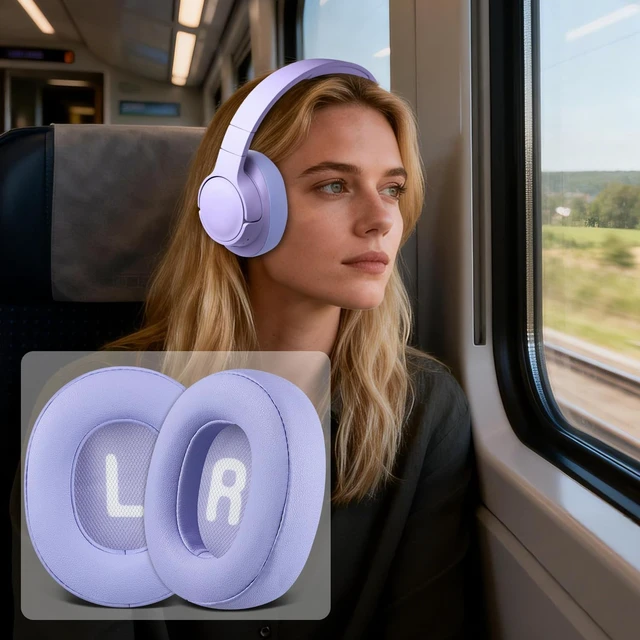 Alt view image 4 of 4 - Earpads Replacement for JBL Tune 700BT, 710BT, 720BT, 750BTNC, 760NC, 770NC Wireless Over-Ear Headphones, Ear Pads Cushions with Soft Protein Leather and High-Density Foam - Purple