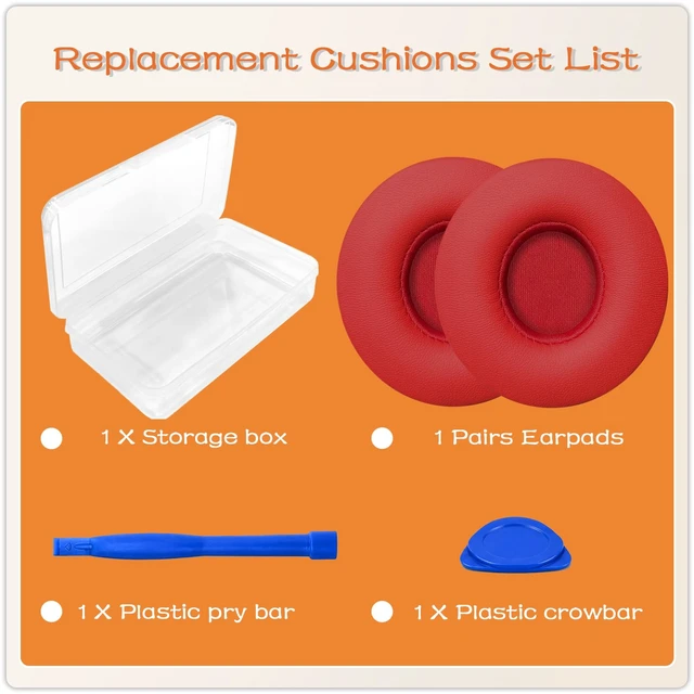Alt view image 4 of 7 - Replacement Ear Pads for Beats Solo 2 & Solo 3 Wired & Wireless Headphones, Ear Cushions, Ear Cups Cover Repair Parts (Red)