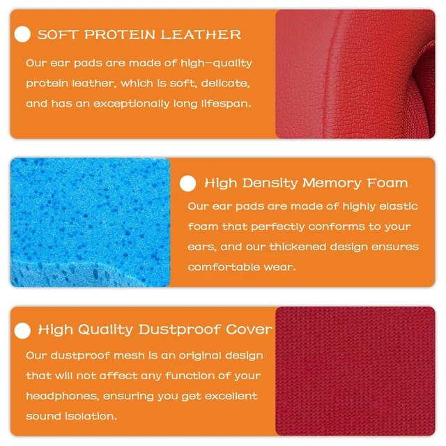 Alt view image 3 of 7 - Replacement Ear Pads for Beats Solo 2 & Solo 3 Wired & Wireless Headphones, Ear Cushions, Ear Cups Cover Repair Parts (Red)