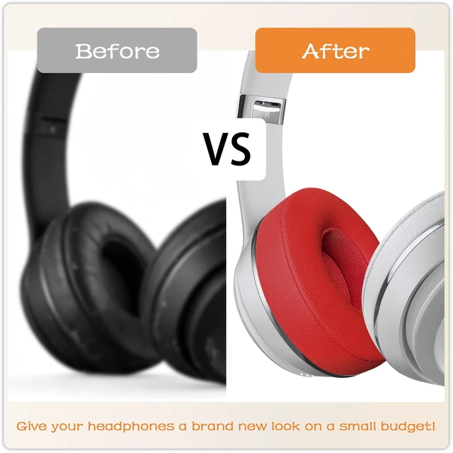 Alt view image 6 of 7 - Replacement Ear Pads for Beats Solo 2 & Solo 3 Wired & Wireless Headphones, Ear Cushions, Ear Cups Cover Repair Parts (Red)