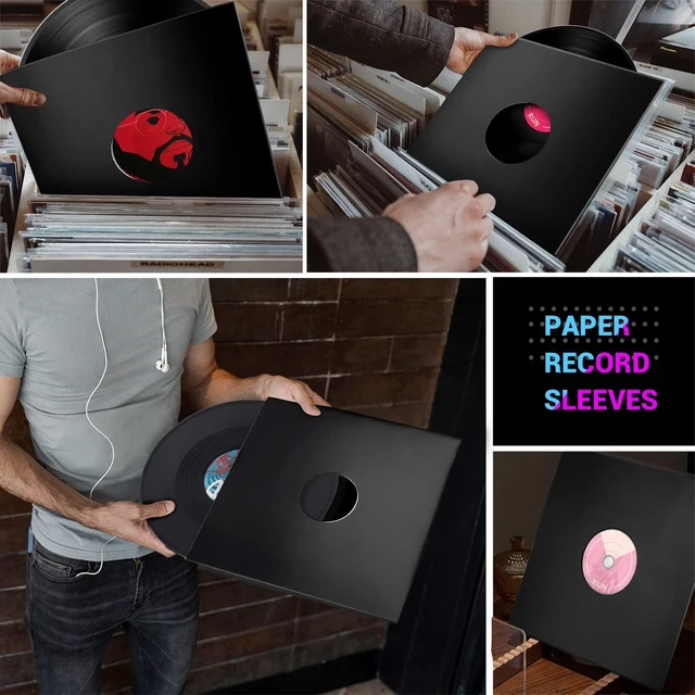 Alt view image 5 of 7 - 10PCS 12in Vinyl Record Sleeves, 350gsm Cardboard Record Jacket Blank LP Album Covers Jackets Heavyweight with Hole for 33 RPM Anti Static Record Storage Protector Glossy Black