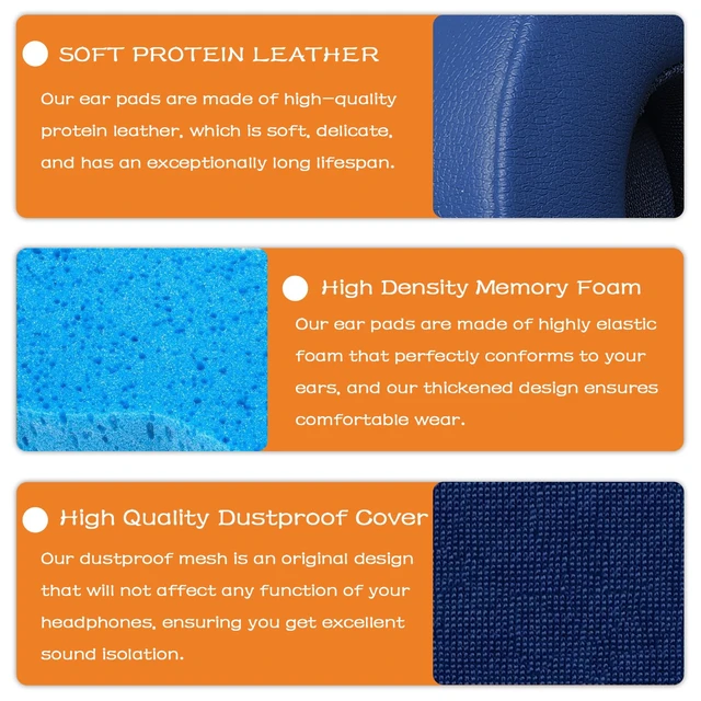 Alt view image 3 of 7 - Replacement Ear Pads for Beats Solo 2 & Solo 3 Wired & Wireless Headphones, Ear Cushions, Ear Cups Cover Repair Parts (Blue)