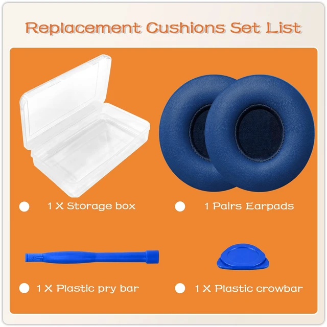 Alt view image 4 of 7 - Replacement Ear Pads for Beats Solo 2 & Solo 3 Wired & Wireless Headphones, Ear Cushions, Ear Cups Cover Repair Parts (Blue)