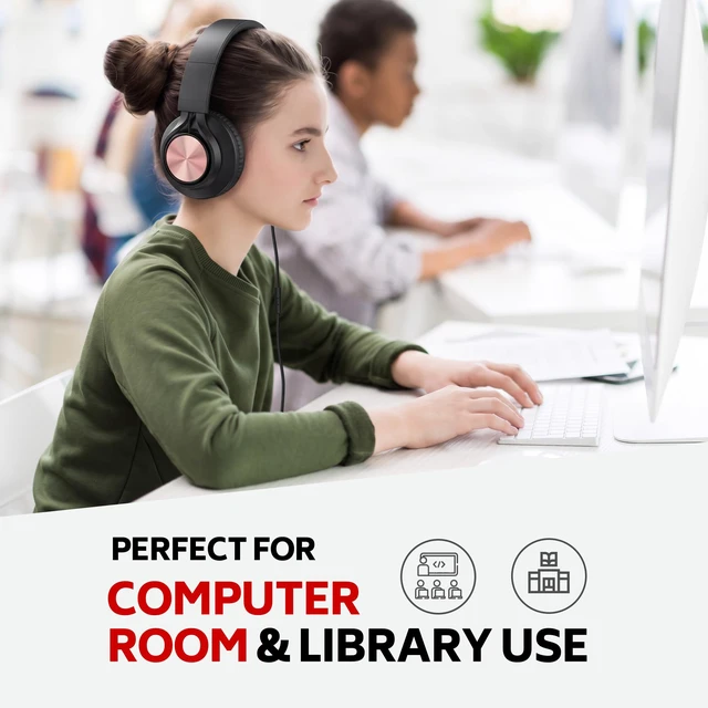 Alt view image 3 of 7 - Kids Headphones with Microphone, School Headphones for K-12 Student Over-Ear Headset for Classroom, Online Learning, Travel, Chromebook, Laptop & Tablet