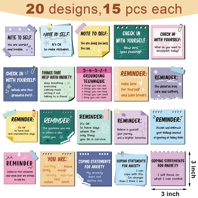 Alt view image 2 of 6 - 300 Pcs Motivational Mental Health Affirmation Stickers, Vibrant Color Mental Health Awareness Items, Positive Laptop Bottle Decor, Feelings Sticker, Mindfulness Training Gift for Adults Employees