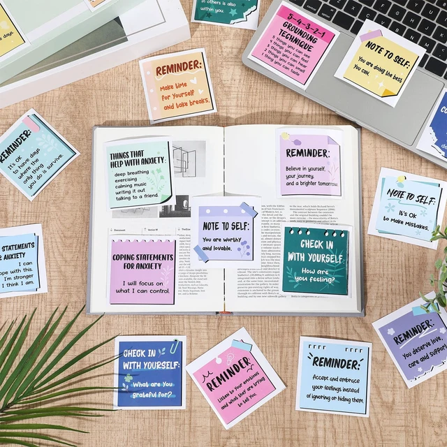 Alt view image 3 of 6 - 300 Pcs Motivational Mental Health Affirmation Stickers, Vibrant Color Mental Health Awareness Items, Positive Laptop Bottle Decor, Feelings Sticker, Mindfulness Training Gift for Adults Employees