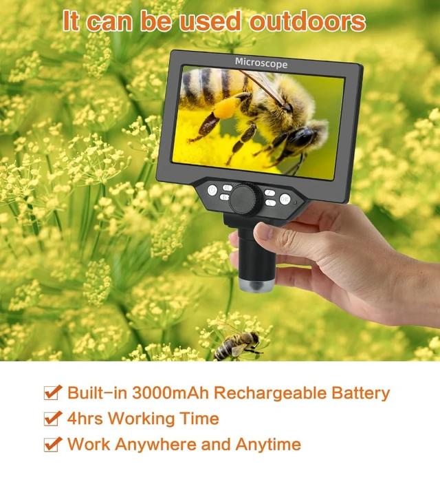 Alt view image 2 of 7 - 7 Inch LCD Digital Microscope 12MP 1080P with 32G TF Card USB Camera, Fill Lights Included, For Coins & Circuits, 1080P Resolution, 12MP Clarity