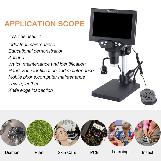 Alt view image 6 of 7 - 7 Inch LCD Digital Microscope 12MP 1080P with 32G TF Card USB Camera, Fill Lights Included, For Coins & Circuits, 1080P Resolution, 12MP Clarity