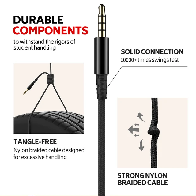 Alt view image 6 of 7 - Kids Headphones with Microphone, School Headphones for K-12 Student Over-Ear Headset for Classroom, Online Learning, Travel, Chromebook, Laptop & Tablet