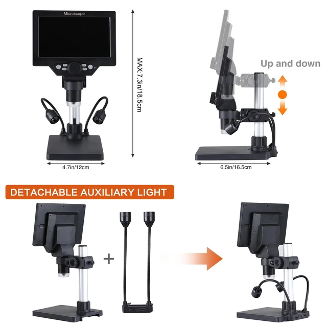 Alt view image 7 of 7 - 7 Inch LCD Digital Microscope 12MP 1080P with 32G TF Card USB Camera, Fill Lights Included, For Coins & Circuits, 1080P Resolution, 12MP Clarity