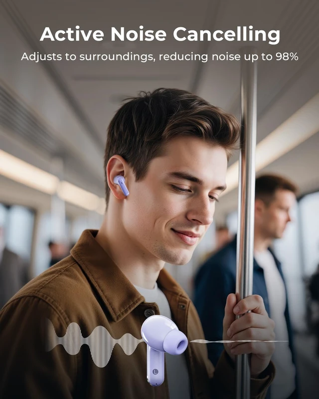 Alt view image 3 of 7 - Wireless Earbuds with Smart Touchscreen Case, Bluetooth 6.0 Ear Buds with AI Noise Cancelling Calls, 40H Playtime Stereo Headphones, IPX7 Waterproof Earbuds for Workout, Travel, iPhone,Android,Purple
