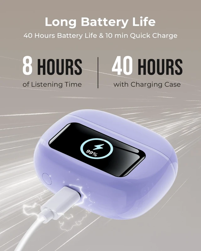 Alt view image 5 of 7 - Wireless Earbuds with Smart Touchscreen Case, Bluetooth 6.0 Ear Buds with AI Noise Cancelling Calls, 40H Playtime Stereo Headphones, IPX7 Waterproof Earbuds for Workout, Travel, iPhone,Android,Purple