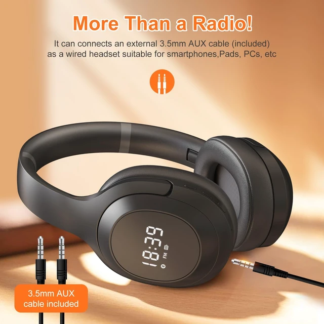 Alt view image 2 of 7 - F2 FM Radio Headphones Wireless Bluetooth 5.2 Rechargeable Built-in Microphone,Over Ear Headphone, Soft Ear Muffs, Stereo Sound, for Work/Travel/Moving/Jogging
