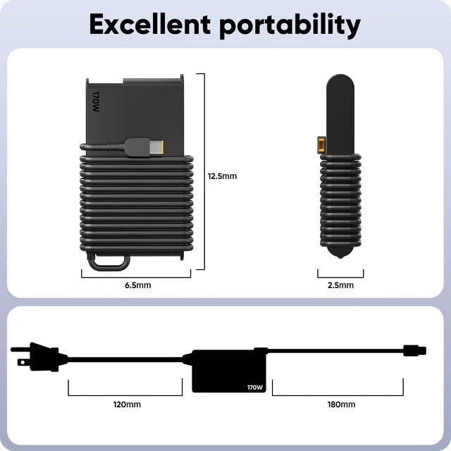 Alt view image 7 of 7 - 170W Laptop Charger for Lenovo Legion Slim 5 5i ThinkPad P1 P16 P70 P71 P72 P73 P51 P52 IdeaPad Pro 5 5i Yoga Pro 9i Lenovo LOQ ADL170SCC3A 4X20S56697 ADL170SDC3A ADL170SLC3A 20V 8.5A AC Adapter Cord