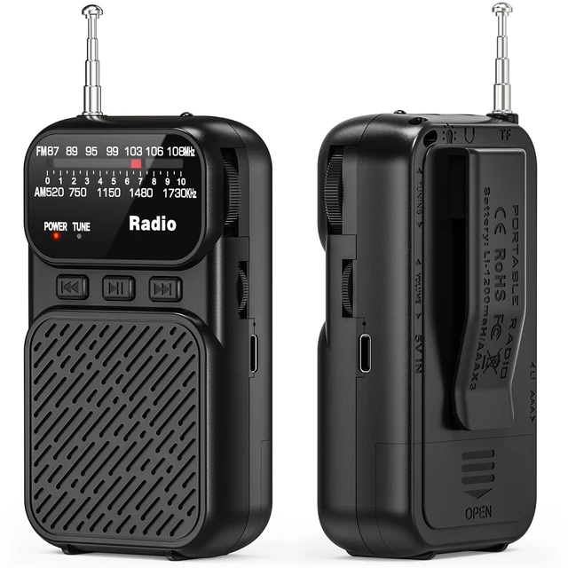 Main image of Portable Radio AM FM, Battery Operated Pocket Radio for Gift, Elder Best Reception Transistor Small Radios, with Bluetooth/Flashlight/Headphone Jack, USB-C Rechargeable or 3AAA Battery