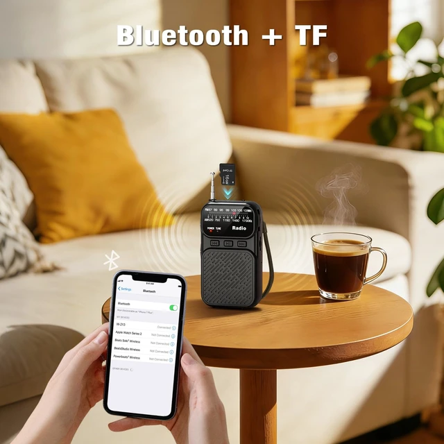 Alt view image 5 of 7 - Portable Radio AM FM, Battery Operated Pocket Radio for Gift, Elder Best Reception Transistor Small Radios, with Bluetooth/Flashlight/Headphone Jack, USB-C Rechargeable or 3AAA Battery