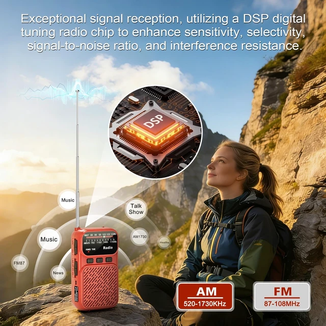Alt view image 2 of 7 - Portable Radio AM FM, Battery Operated Pocket Radio for Gift, Elder Best Reception Transistor Small Radios, with Bluetooth/Flashlight/Headphone Jack, USB-C Rechargeable or 3AAA Battery