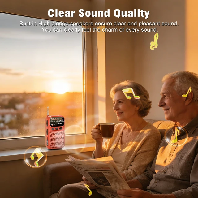 Alt view image 3 of 7 - Portable Radio AM FM, Battery Operated Pocket Radio for Gift, Elder Best Reception Transistor Small Radios, with Bluetooth/Flashlight/Headphone Jack, USB-C Rechargeable or 3AAA Battery