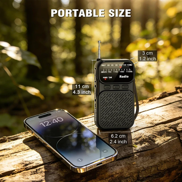 Alt view image 6 of 7 - Portable Radio AM FM, Battery Operated Pocket Radio for Gift, Elder Best Reception Transistor Small Radios, with Bluetooth/Flashlight/Headphone Jack, USB-C Rechargeable or 3AAA Battery