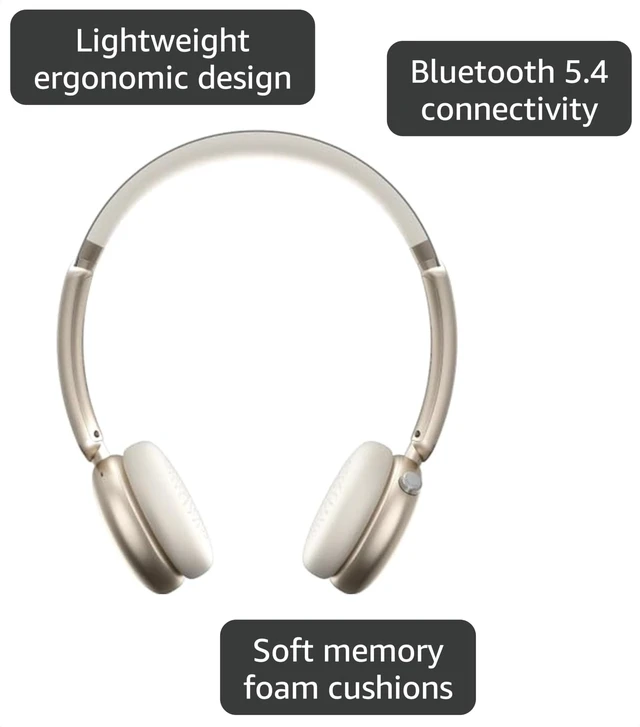 Alt view image 3 of 7 - Q60 Wireless Bluetooth On-Ear Headphones Lightweight Built-in Micphone, 40 Hours Up Battery Life, Bass Mode, Memory Earmuffs (Starlight)