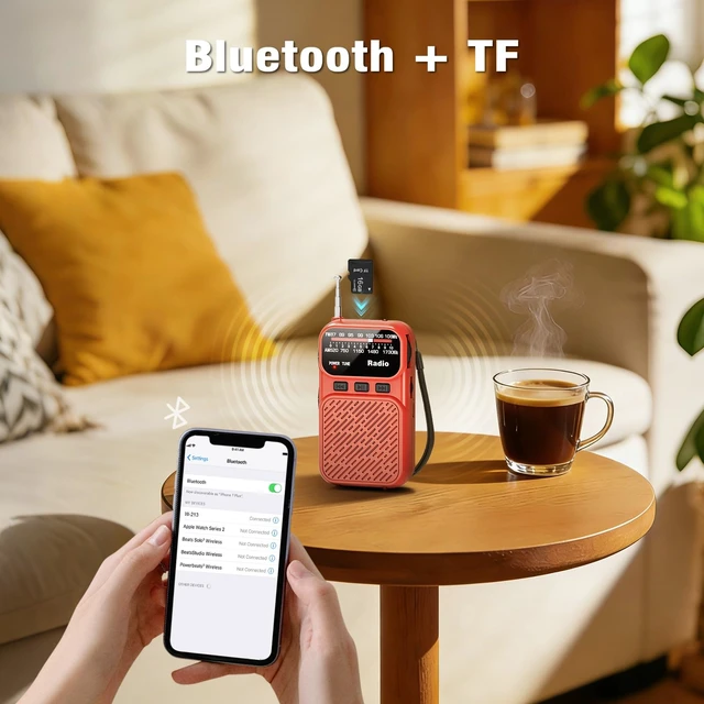 Alt view image 5 of 7 - Portable Radio AM FM, Battery Operated Pocket Radio for Gift, Elder Best Reception Transistor Small Radios, with Bluetooth/Flashlight/Headphone Jack, USB-C Rechargeable or 3AAA Battery