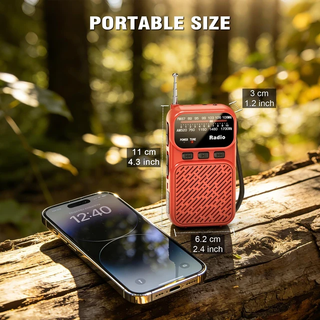 Alt view image 6 of 7 - Portable Radio AM FM, Battery Operated Pocket Radio for Gift, Elder Best Reception Transistor Small Radios, with Bluetooth/Flashlight/Headphone Jack, USB-C Rechargeable or 3AAA Battery