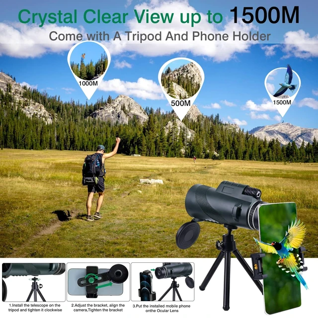 Alt view image 4 of 6 - 80×100 monocular Telescope with high Magnification and high Definition Equipped with a phone adapter, it delivers an excellent experience for birdwatching, camping and other outdoor activities