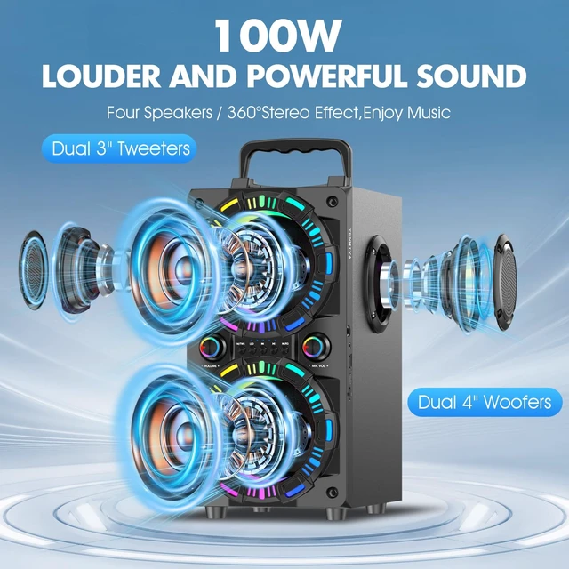 Alt view image 2 of 7 - Portable Bluetooth Speaker A20 Upgrade,100W Loud Powerful Deep Bass 18W Fast Charge, 4-20H Playtime, Party Light Show, TWS, BT5.3, Wireless Speaker for Home Gathering, Backyard, Outdoor, Garage