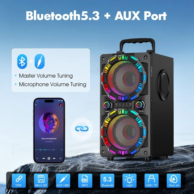 Alt view image 3 of 7 - Portable Bluetooth Speaker A20 Upgrade,100W Loud Powerful Deep Bass 18W Fast Charge, 4-20H Playtime, Party Light Show, TWS, BT5.3, Wireless Speaker for Home Gathering, Backyard, Outdoor, Garage