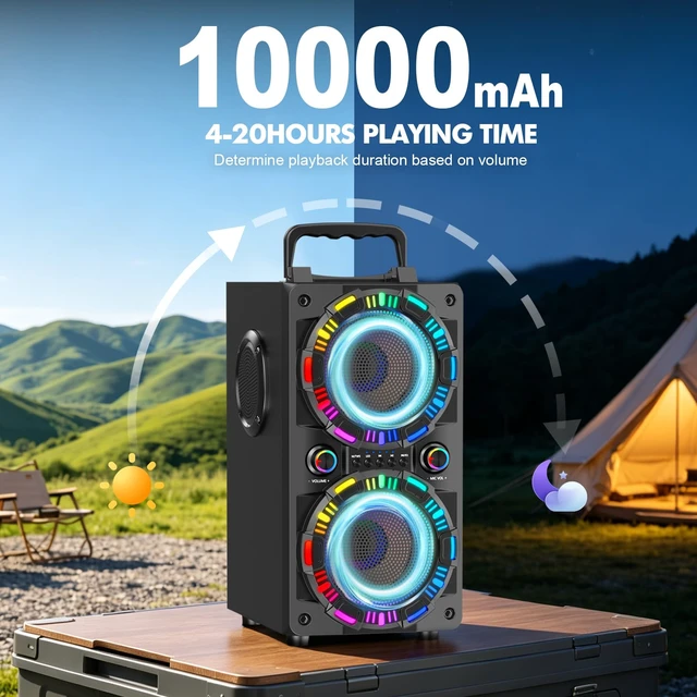 Alt view image 4 of 7 - Portable Bluetooth Speaker A20 Upgrade,100W Loud Powerful Deep Bass 18W Fast Charge, 4-20H Playtime, Party Light Show, TWS, BT5.3, Wireless Speaker for Home Gathering, Backyard, Outdoor, Garage