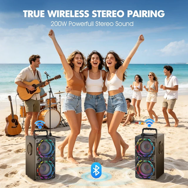 Alt view image 6 of 7 - Portable Bluetooth Speaker A20 Upgrade,100W Loud Powerful Deep Bass 18W Fast Charge, 4-20H Playtime, Party Light Show, TWS, BT5.3, Wireless Speaker for Home Gathering, Backyard, Outdoor, Garage