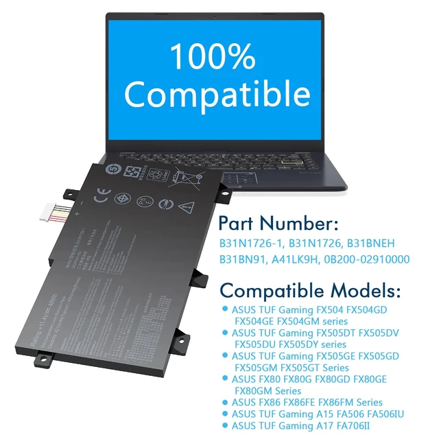 Alt view image 4 of 7 - B31N1726 Battery Replacement for Asus Laptop FX80 FX86 TUF FX505GT FX505GM FX505GE FX505GD FX505DT FX505DV FX505DY FX505 FX504GD FX504GE FX504GM FX504G FFX80 FX80GD FX80G A41LK9H B31BNEH