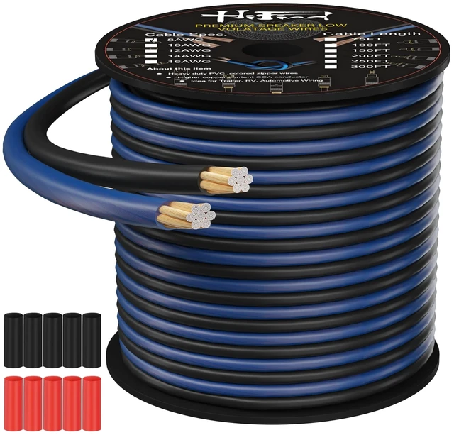 Main image of 8 Gauge AWG 2 Conductor Speaker Wire Spool 150 FT Blue & Black, Ultra Flexible CCA Power & Ground Zipper Parallel Battery Cable, for Car Audio Subwoofer Amplifier RV Marine DIY+Heat Shrink Tubes