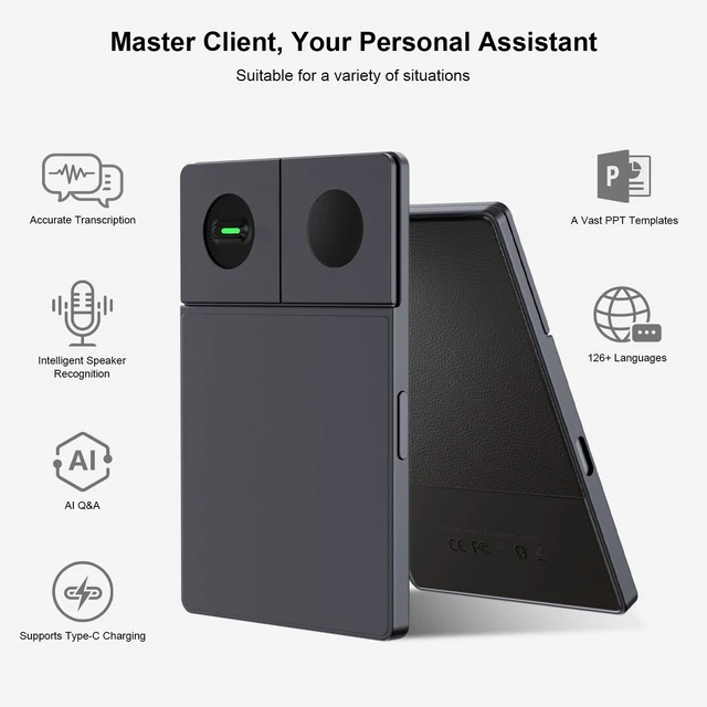 Alt view image 5 of 7 - AI Voice Recorder GPT Agent Auto Transcribe & Summarize 64G Unlimited Smart Q&A, AI Note Taking Recording Device, App Control, 126 Languages for Calls, Meetings, Lectures, Interviews