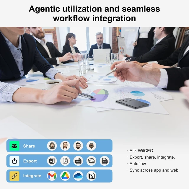 Alt view image 6 of 7 - AI Voice Recorder GPT Agent Auto Transcribe & Summarize 64G Unlimited Smart Q&A, AI Note Taking Recording Device, App Control, 126 Languages for Calls, Meetings, Lectures, Interviews