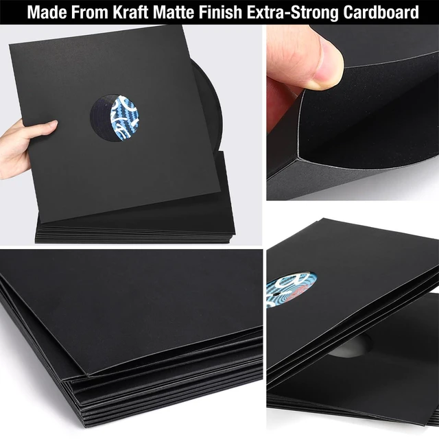 Alt view image 3 of 7 - 10PCS 12in Vinyl Record Sleeves, 350gsm Cardboard Record Covers Blank LP Album Jackets for Labels Heavyweight with Hole for 33 RPM Anti Static Record Storage Protector Matte Black