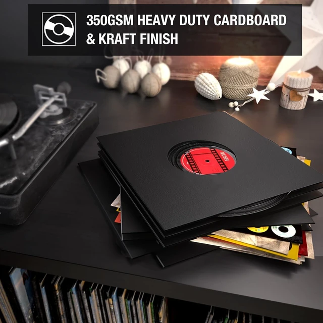 Alt view image 4 of 7 - 10PCS 12in Vinyl Record Sleeves, 350gsm Cardboard Record Covers Blank LP Album Jackets for Labels Heavyweight with Hole for 33 RPM Anti Static Record Storage Protector Matte Black