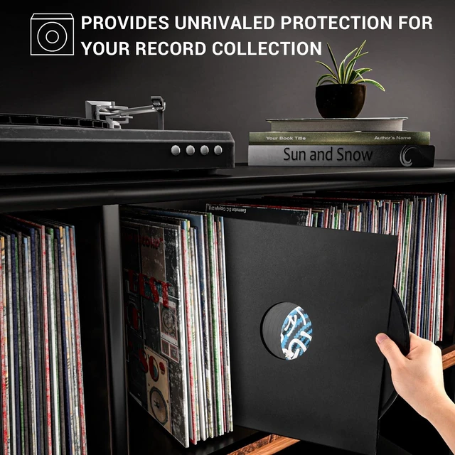 Alt view image 5 of 7 - 10PCS 12in Vinyl Record Sleeves, 350gsm Cardboard Record Covers Blank LP Album Jackets for Labels Heavyweight with Hole for 33 RPM Anti Static Record Storage Protector Matte Black