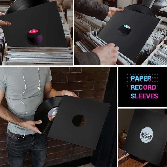 Alt view image 6 of 7 - 10PCS 12in Vinyl Record Sleeves, 350gsm Cardboard Record Covers Blank LP Album Jackets for Labels Heavyweight with Hole for 33 RPM Anti Static Record Storage Protector Matte Black