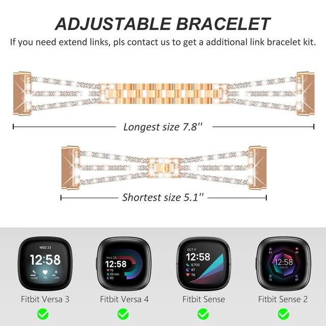 Alt view image 5 of 7 - Compatible with Fitbit Versa 4/Fitbit Versa 3 Bands for Women Chain with Crystal Diamond Bling Metal Link Bracelet Strap Steel Versa 4/Fitbit Versa 3/Fitbit Sense/Fitbit Sense 2 Band