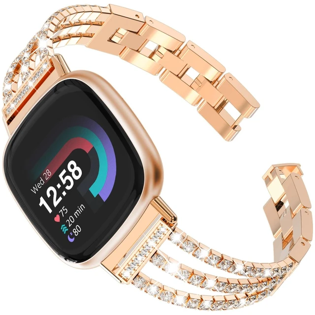 Main image of Compatible with Fitbit Versa 4/Fitbit Versa 3 Bands for Women Chain with Crystal Diamond Bling Metal Link Bracelet Strap Steel Versa 4/Fitbit Versa 3/Fitbit Sense/Fitbit Sense 2 Band