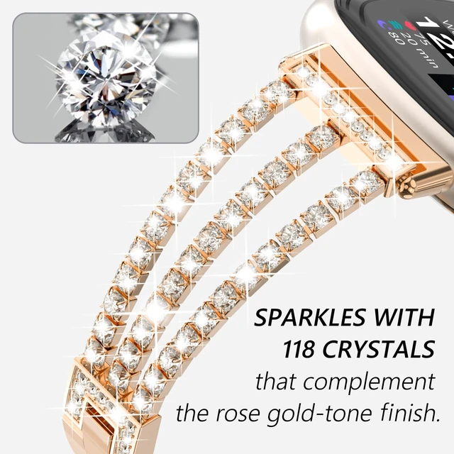 Alt view image 3 of 7 - Compatible with Fitbit Versa 4/Fitbit Versa 3 Bands for Women Chain with Crystal Diamond Bling Metal Link Bracelet Strap Steel Versa 4/Fitbit Versa 3/Fitbit Sense/Fitbit Sense 2 Band