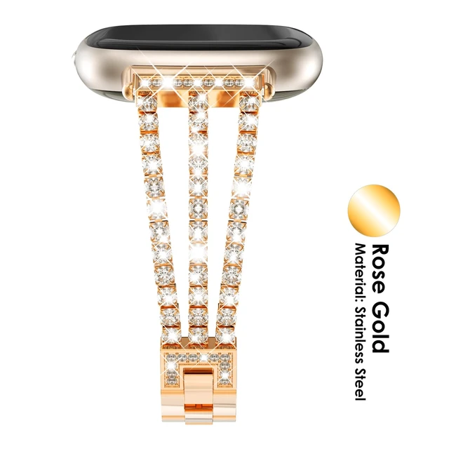 Alt view image 2 of 7 - Compatible with Fitbit Versa 4/Fitbit Versa 3 Bands for Women Chain with Crystal Diamond Bling Metal Link Bracelet Strap Steel Versa 4/Fitbit Versa 3/Fitbit Sense/Fitbit Sense 2 Band