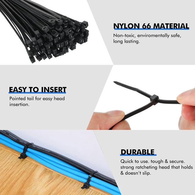 Alt view image 6 of 7 - 500 Pack Long Zip Ties Heavy Duty, Large Cable Ties, Black, 24 Inch Self-locking Tensile Strength Cable Ties Large Wire Ties for Cable Organizing, Garden, Home Organizing, Indoor Outdoor