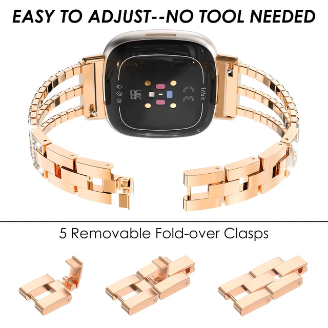 Alt view image 4 of 7 - Compatible with Fitbit Versa 4/Fitbit Versa 3 Bands for Women Chain with Crystal Diamond Bling Metal Link Bracelet Strap Steel Versa 4/Fitbit Versa 3/Fitbit Sense/Fitbit Sense 2 Band
