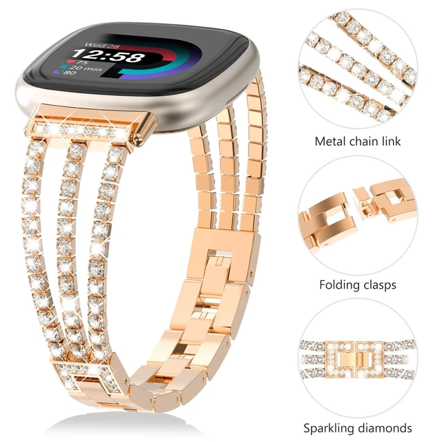 Alt view image 6 of 7 - Compatible with Fitbit Versa 4/Fitbit Versa 3 Bands for Women Chain with Crystal Diamond Bling Metal Link Bracelet Strap Steel Versa 4/Fitbit Versa 3/Fitbit Sense/Fitbit Sense 2 Band