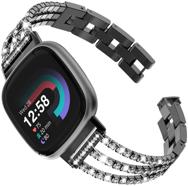 Main image of Compatible with Fitbit Versa 4/Fitbit Versa 3 Bands for Women Chain with Crystal Diamond Bling Metal Link Bracelet Strap Steel Versa 4/Fitbit Versa 3/Fitbit Sense/Fitbit Sense 2 Band