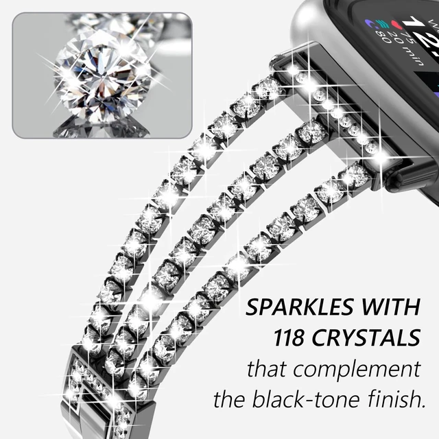 Alt view image 3 of 7 - Compatible with Fitbit Versa 4/Fitbit Versa 3 Bands for Women Chain with Crystal Diamond Bling Metal Link Bracelet Strap Steel Versa 4/Fitbit Versa 3/Fitbit Sense/Fitbit Sense 2 Band