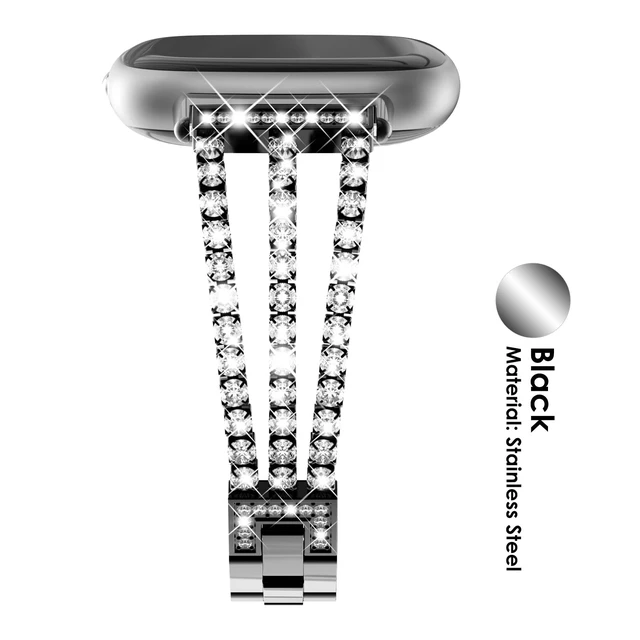 Alt view image 2 of 7 - Compatible with Fitbit Versa 4/Fitbit Versa 3 Bands for Women Chain with Crystal Diamond Bling Metal Link Bracelet Strap Steel Versa 4/Fitbit Versa 3/Fitbit Sense/Fitbit Sense 2 Band